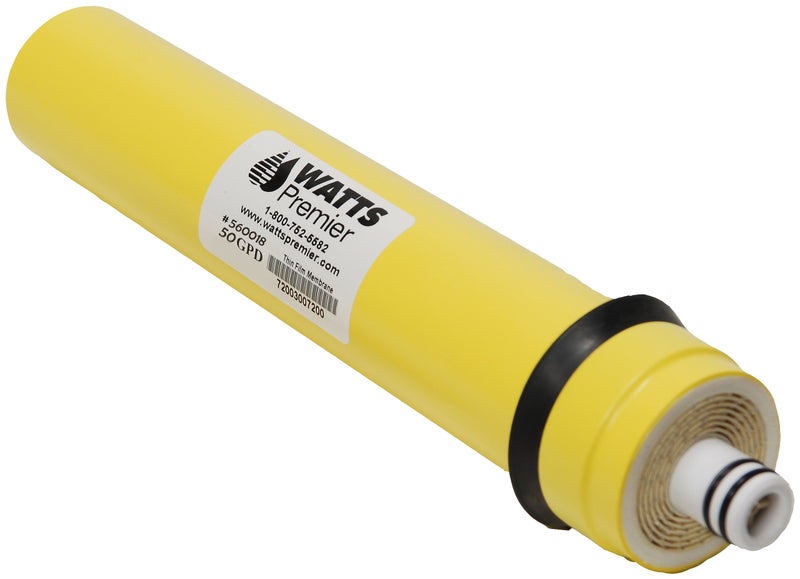 Watts Premier RO Water Filter 50 GPD (Gallons Per Day) Semi-Permeable Membrane Replacement for Premier Standard Reverse Osmosis System, Yellow, Built-In Check Valve, 1.8" Dia x 10.75" L, 1-Pack - Image 1
